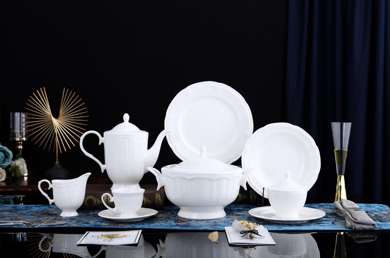 RAH-BD001 New Bone China Plain White Dinnerset for Daily use/Porcelain Tableware with Luxly Embossed