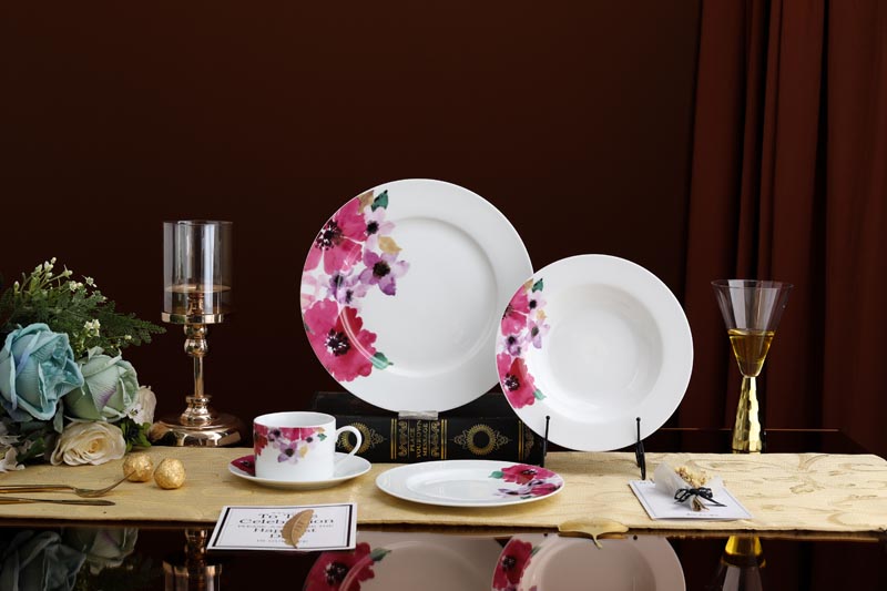 RAH-N0002 High Temperature On-glaze Dinnerware Set with Watercolor Flowers Decal 