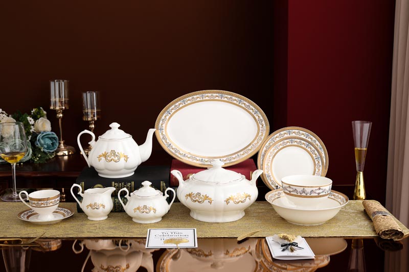 RAH-G0007 New Bone China Gold Noble Lily Decal  Dinnerware Set