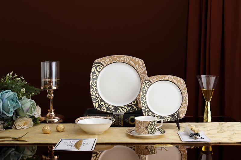 RAH-G0001 New Bone China Spindrift Gold Decal Dinnerware Set