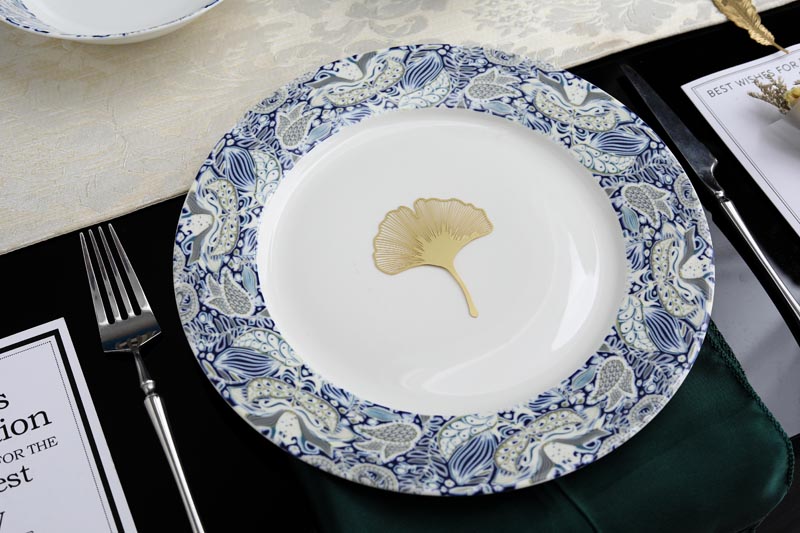 RAH-I0017 New Bone China In-glaze Dinnerware Set with Blue Peacock Feather Decal