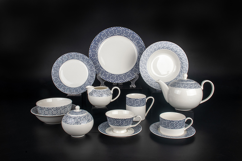 RAH2304001 New Bone China In-glaze Dinnerware Set with Sapphire blue Decal 