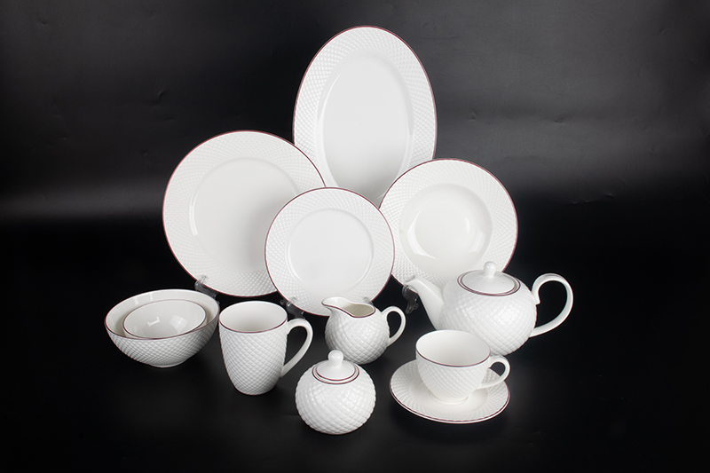 RAH-BD007  New Bone China Diamond series with Red edge Porcelain Dinnerware Set